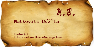 Matkovits Béla névjegykártya